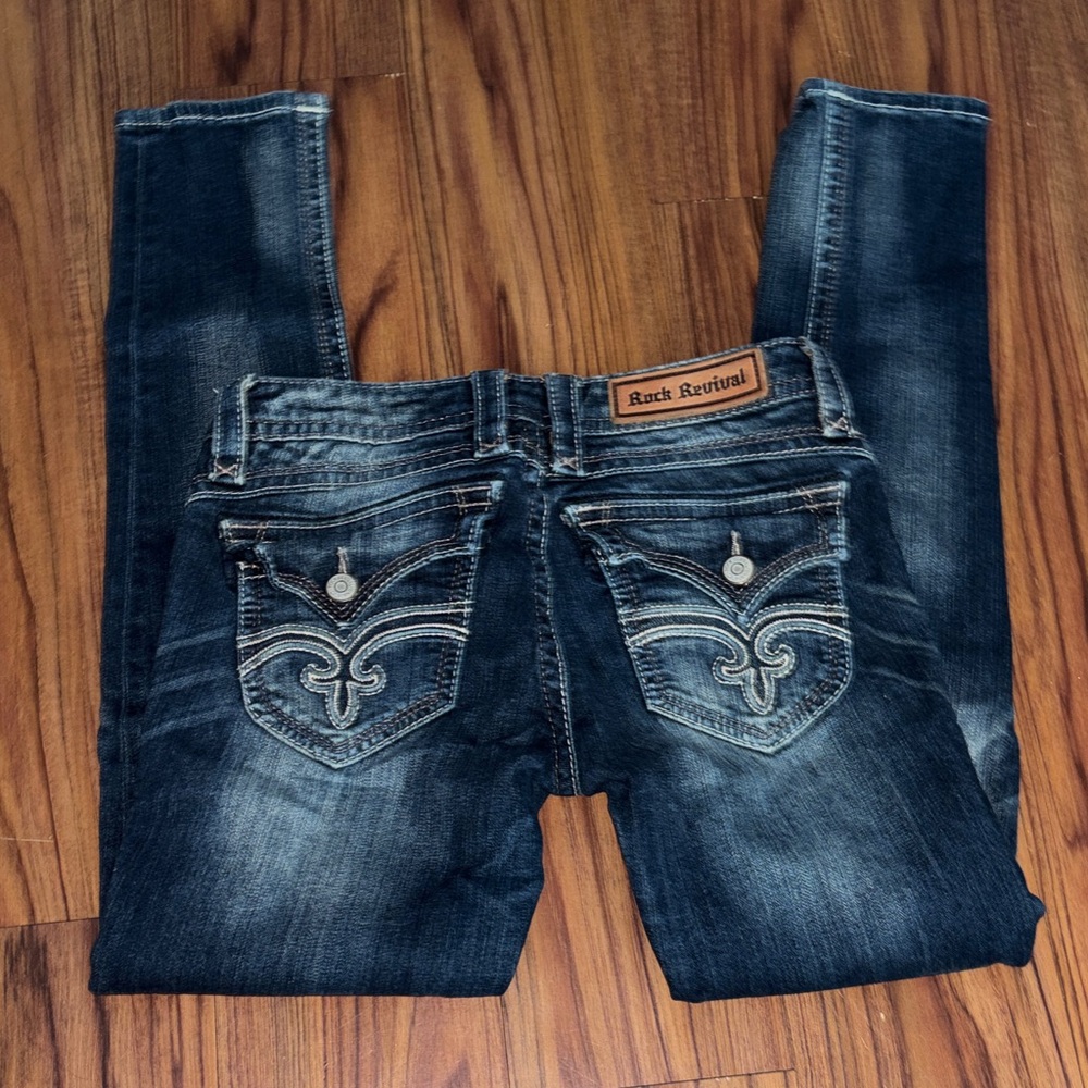 Rock Revival Women's Indigo Washed Skinny Jeans with Embroidered Pockets